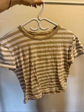 GAP Striped Cropped Tee in Cream and Tan